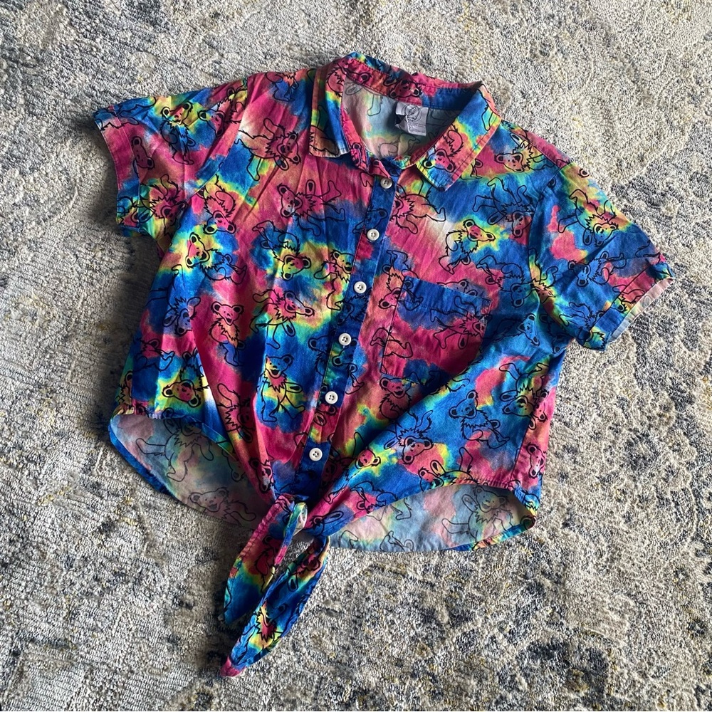 Grateful Dead Colourful Bear Print Button Up Tie Front Tee Hot Topic